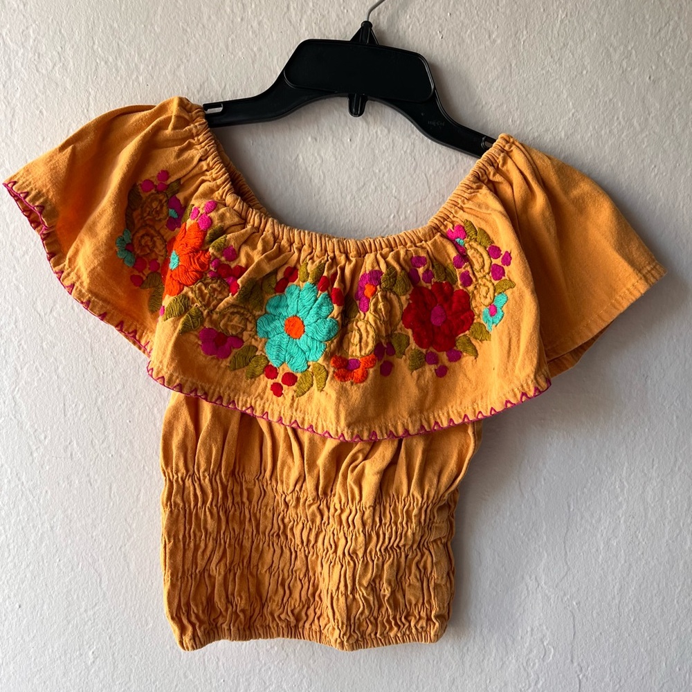 Embroidered Off-Shoulder Top - Mustard